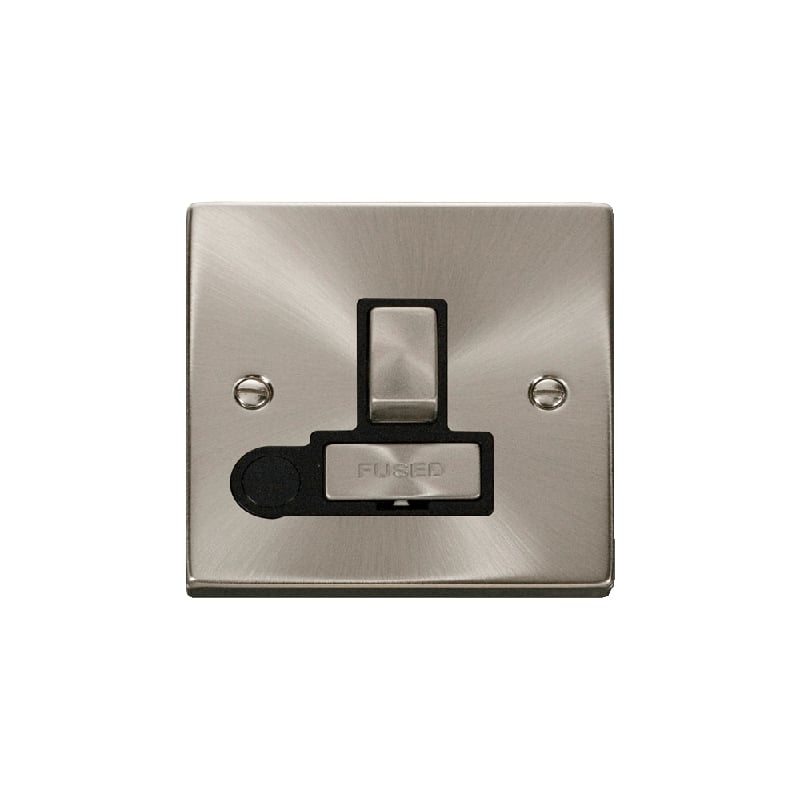 Click Deco 13A Fused 'Ingot' DP Switched Connection Unit With Flex Outlet Satin Chrome Insert Black