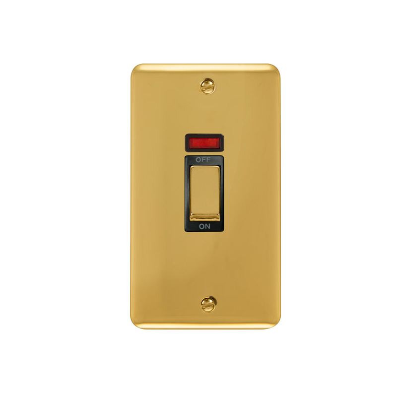 Click Deco Plus Vertical Cooker Switch Polished Brass Black Inserts Neon Light