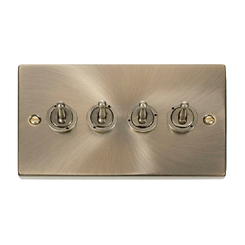 Click Deco 4 Gang 2 Way 10AX Toggle Switch Antique Brass