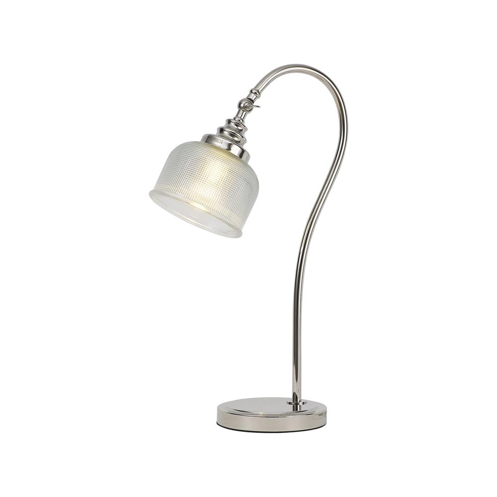 Luxuria Toussenel Table Lamp 1 Light E27 Polished Nickel/Prismatic Glass