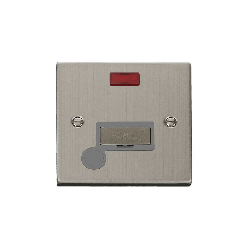 Click Deco 13A Fused 'Ingot' Connection Unit With Flex Outlet & Neon Stainless Steel Insert Grey