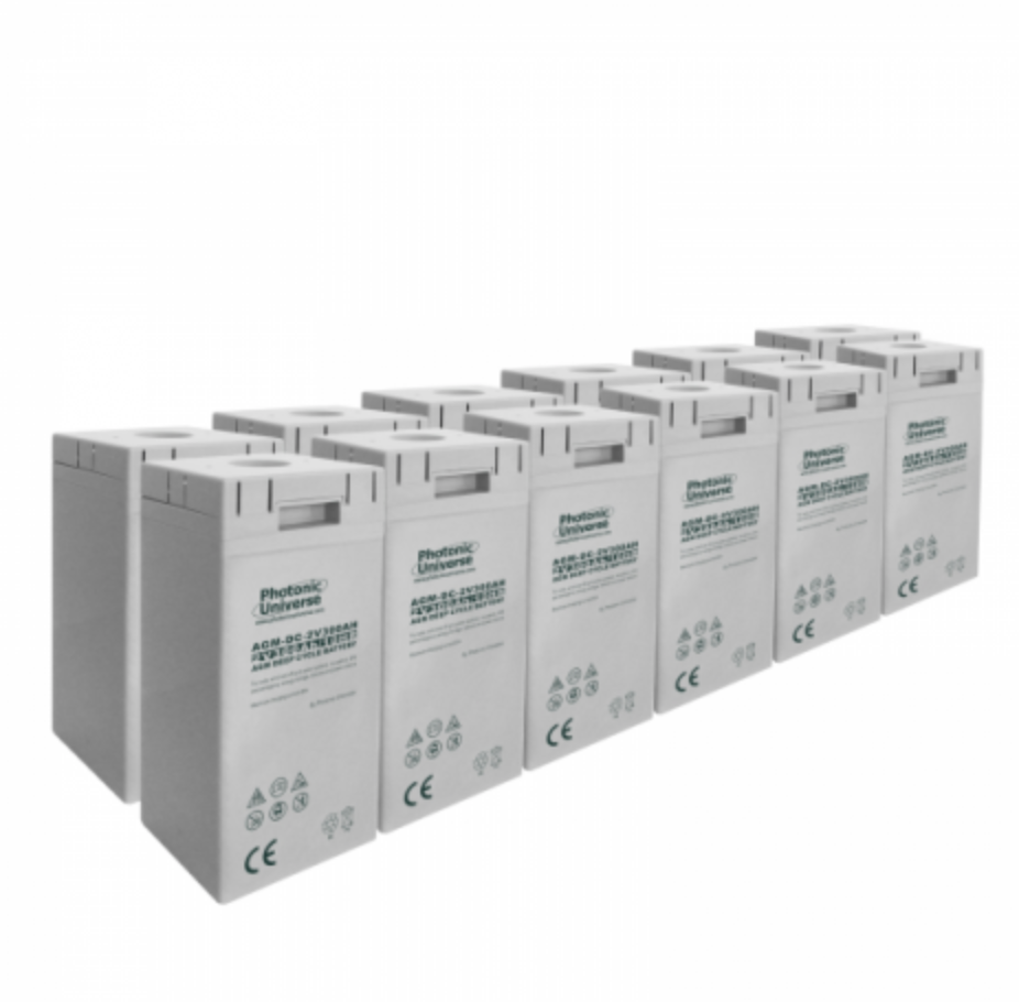 24V 300Ah Agm Deep Cycle Battery Bank (12 X 2V Batteries) For Large Power Systems And Energy Storage