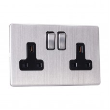13A Switched Sockets, 2 Gang, DP, wall fitting SLM2022