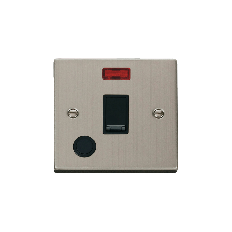 Click Deco 20A 1 Gang DP Switch with Flex Outlet and Neon Stainless Steel Insert Black