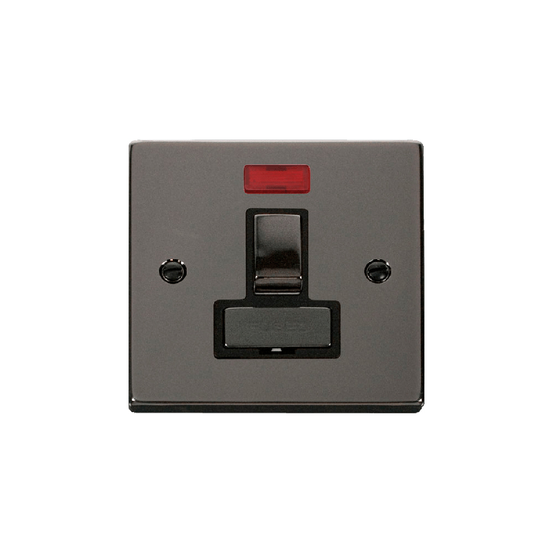 Click Deco 13A Fused 'Ingot' DP Switched Connection Unit With Neon Black Nickel Insert Black