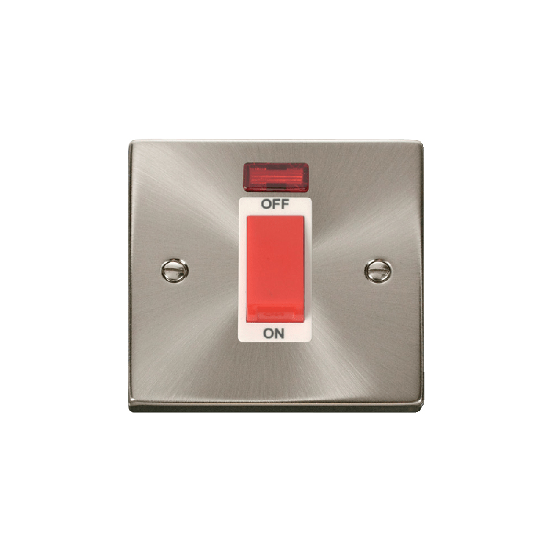 Click Deco 1 Gang 45A DP Switch with Neon Satin Chrome Insert White