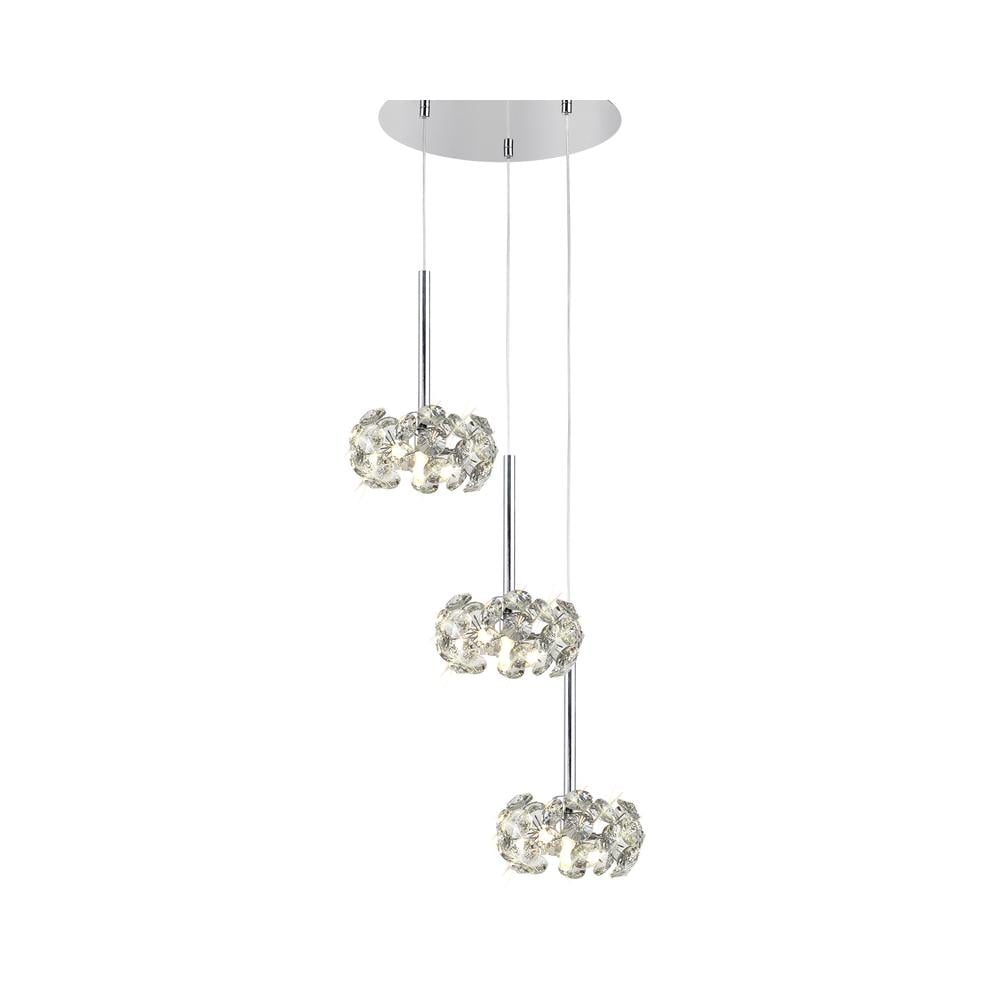 Luxuria Paramount 37cm 3 Light G9 2m Round Pendant With Polished Chrome And Crystal Shade