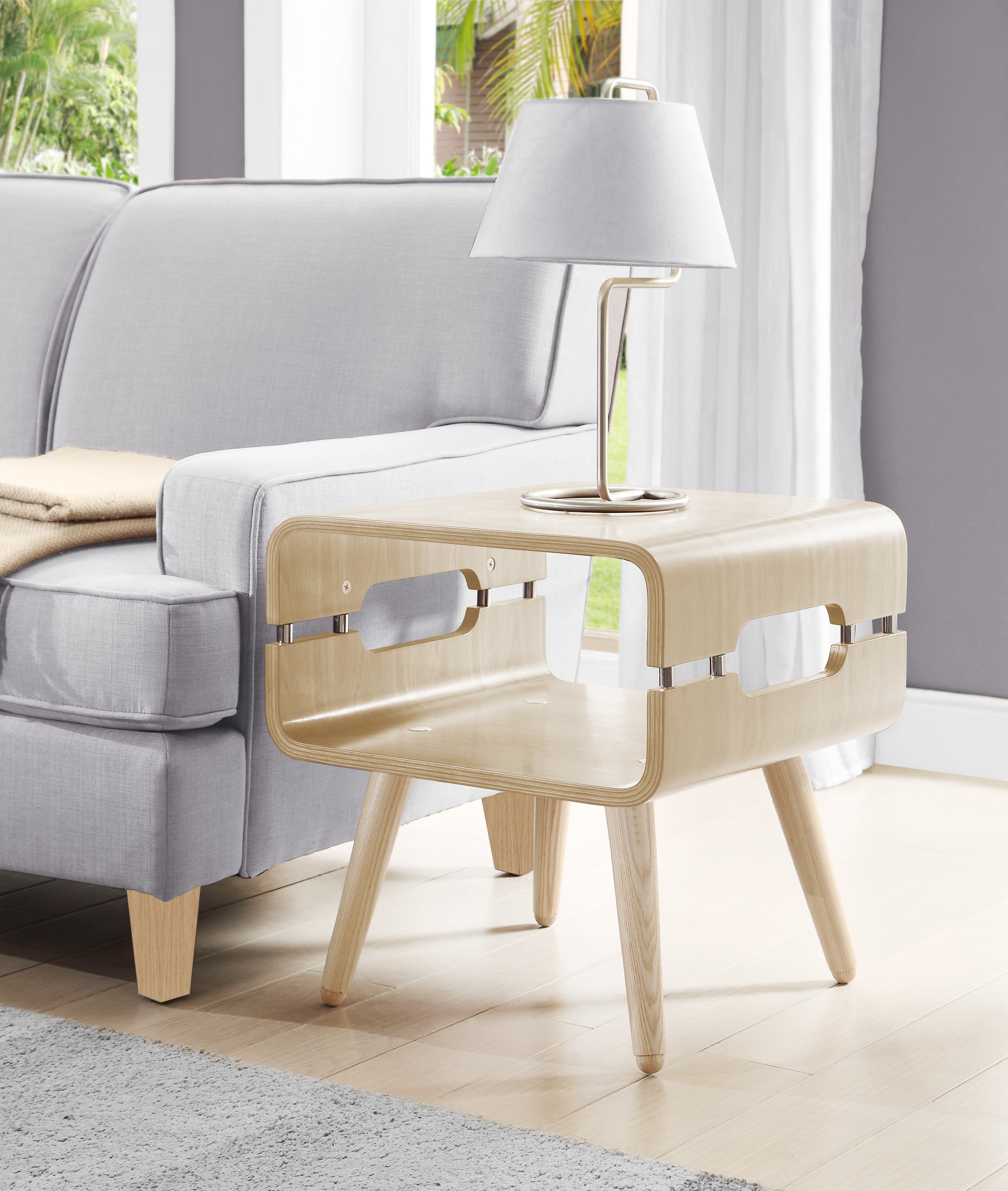Specialising In Oak Veneer with Ash Wooden Leg Lamp / Side Table - 490mm - JF704 North Yourkshire