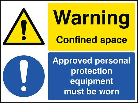Warning confined space approved PPE must be worn