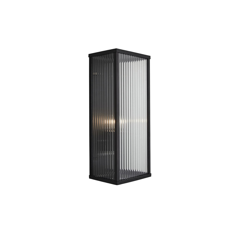 Forum Memphis Box Frame Wall Lantern with Ribbed Glass E27 Black