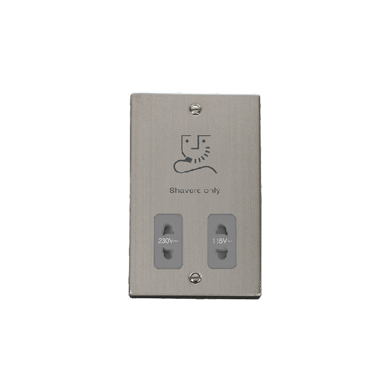 Click Deco 115/230V Dual Voltage Shaver Socket Outlet Stainless Steel Insert Grey