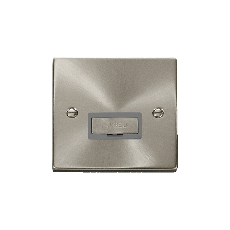 Click Deco 13A Fused 'Ingot' Connection Unit Satin Chrome Insert Grey