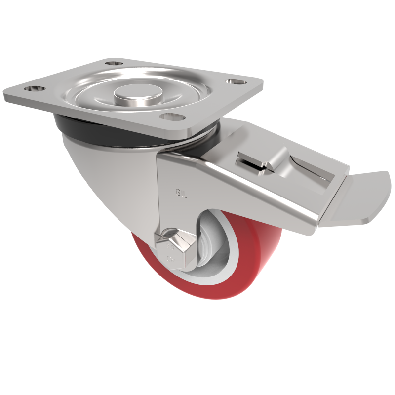 Polyurethane Nylon Plate Swivel Castor Brake 80mm 210kg Load