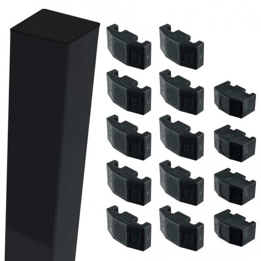 Black Corner Post For 2.4m High FenceWith Fixings (3.1m Overall Length)