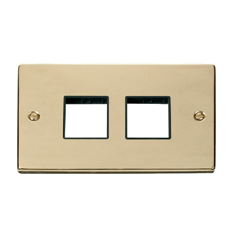 Click Deco 2 Gang Plate 2 x 2 Aperture Unfurnished Plate Polished Brass Black Inserts