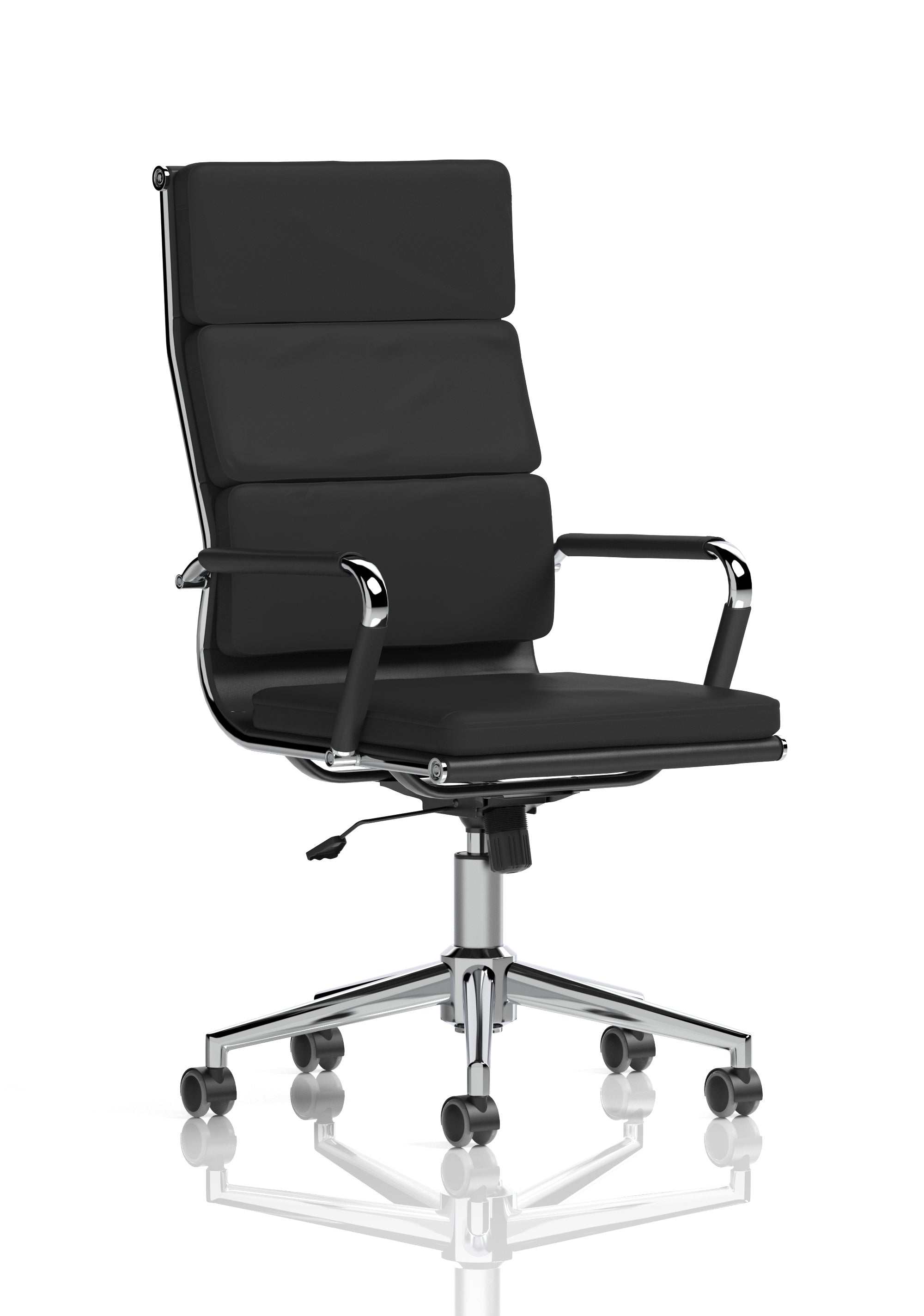 Suppliers Of Hawkes High Back Black Bonded Leather Office Chair with Fixed Chrome Arms North Yourkshire