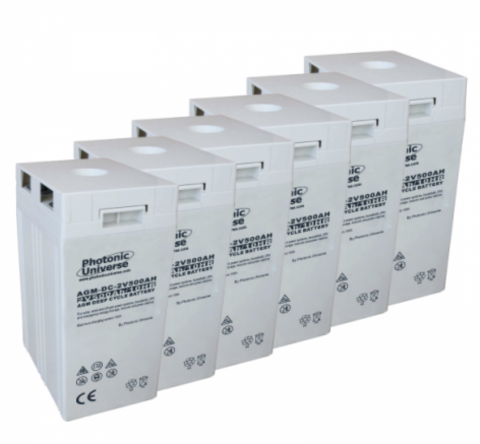 12V 500Ah Agm Deep Cycle Battery Bank (6 X 2V Batteries) For Large Power Systems And Energy Storage
