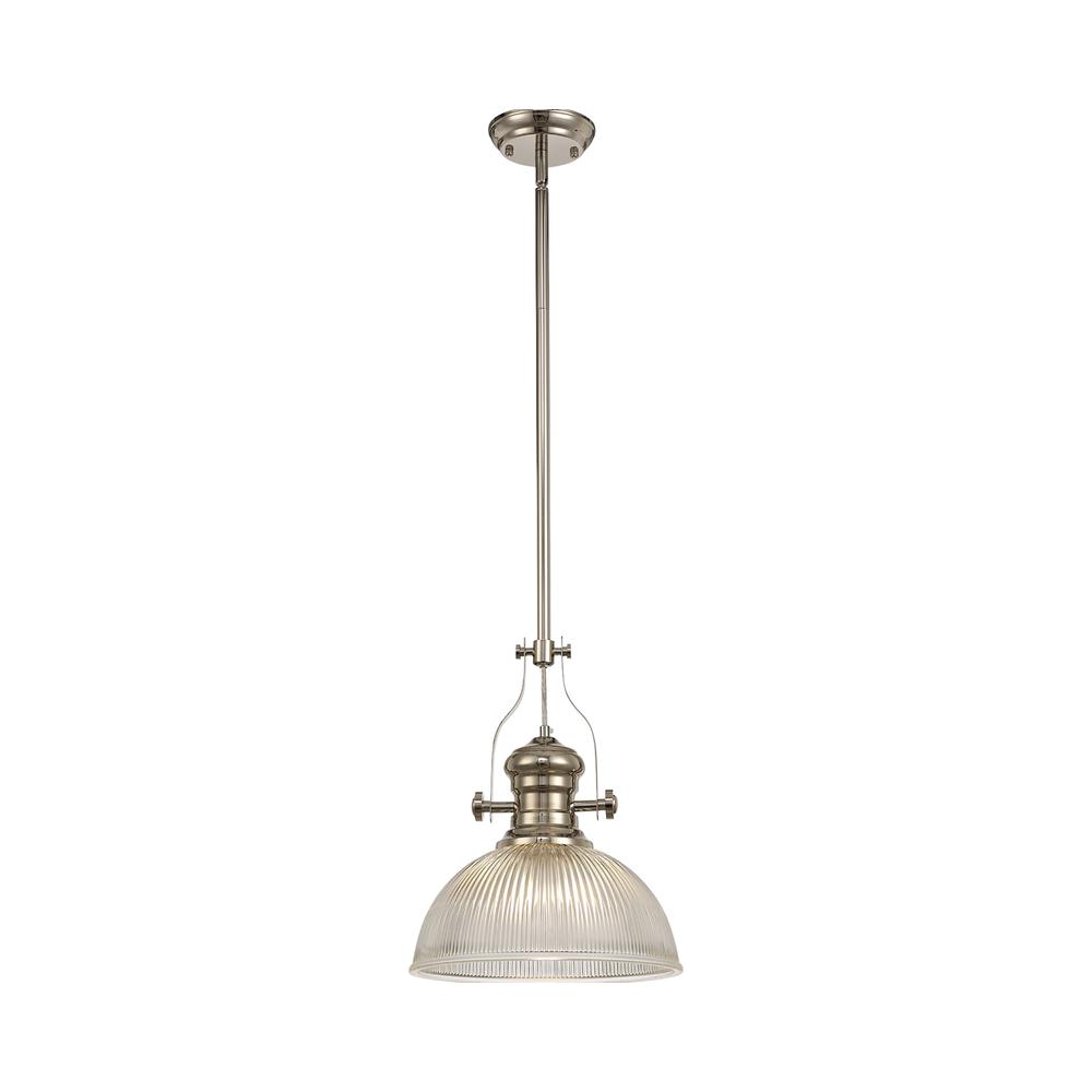 Luxuria Serena Pendant Light E27 With 30cm Dome Glass Shade Polished Nickel/Clear