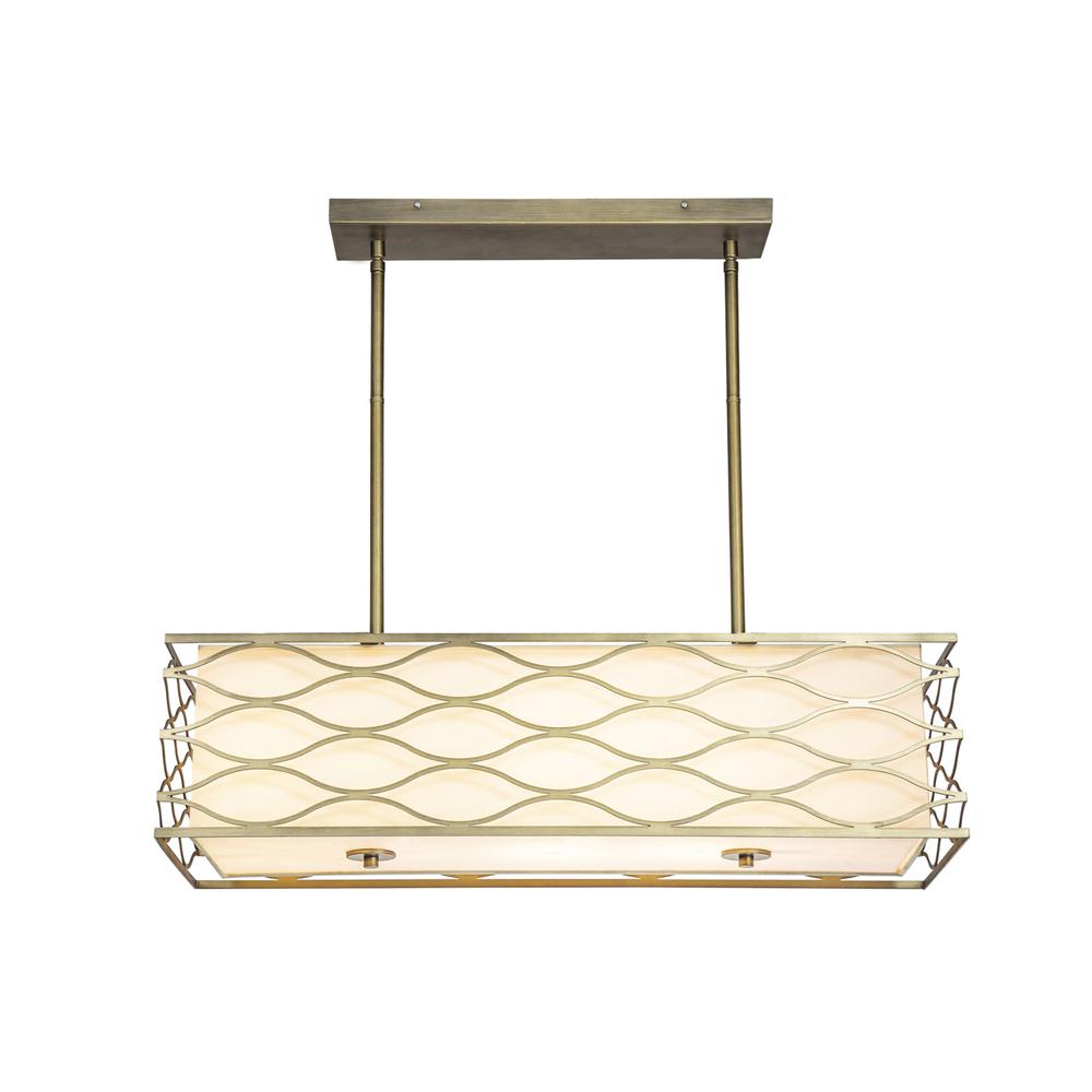 Luxuria Mirador Rectangle Pendant / Convertible To Semi Flush 5 Light E14 Aged Gold / Cream Fabric Shade