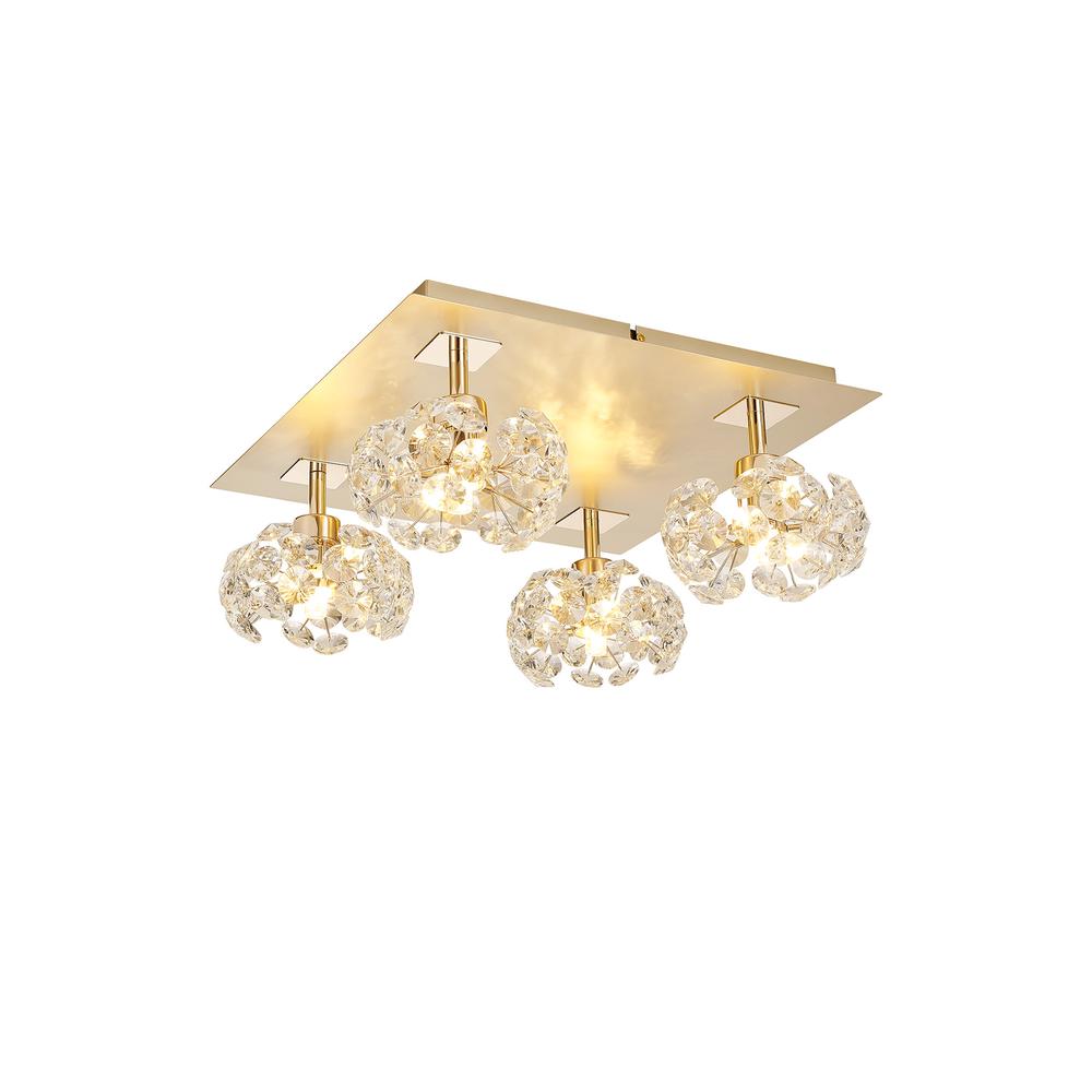 Luxuria Paramount Square 4 Light G9 40cm Flush Light With French Gold Square And Crystal Shade