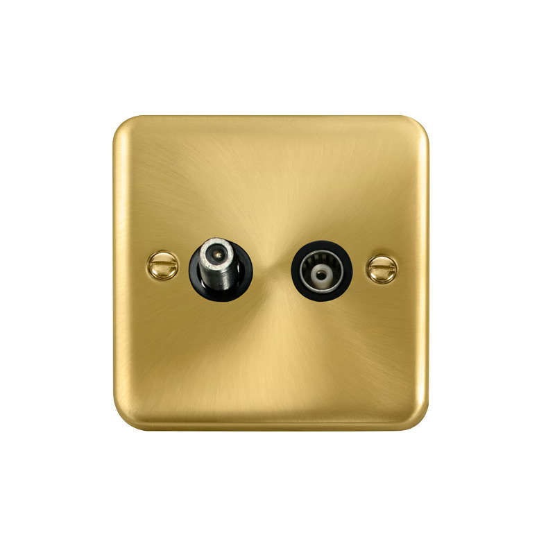 Click Deco Plus Twin Isolated Satellite & Isolated Coaxial Outlet Satin Brass Black Inserts