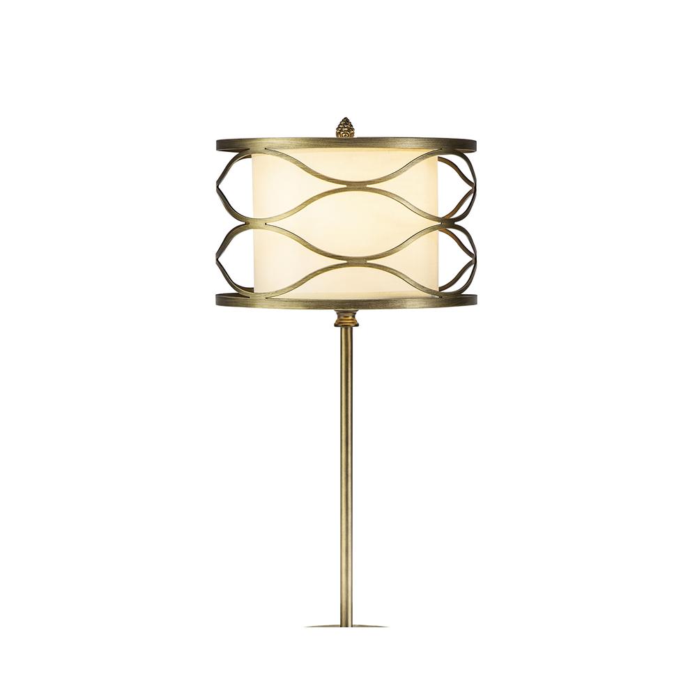 Luxuria Mirador Table Lamp 1 Light E27 Aged Gold / Cream Fabric Shade