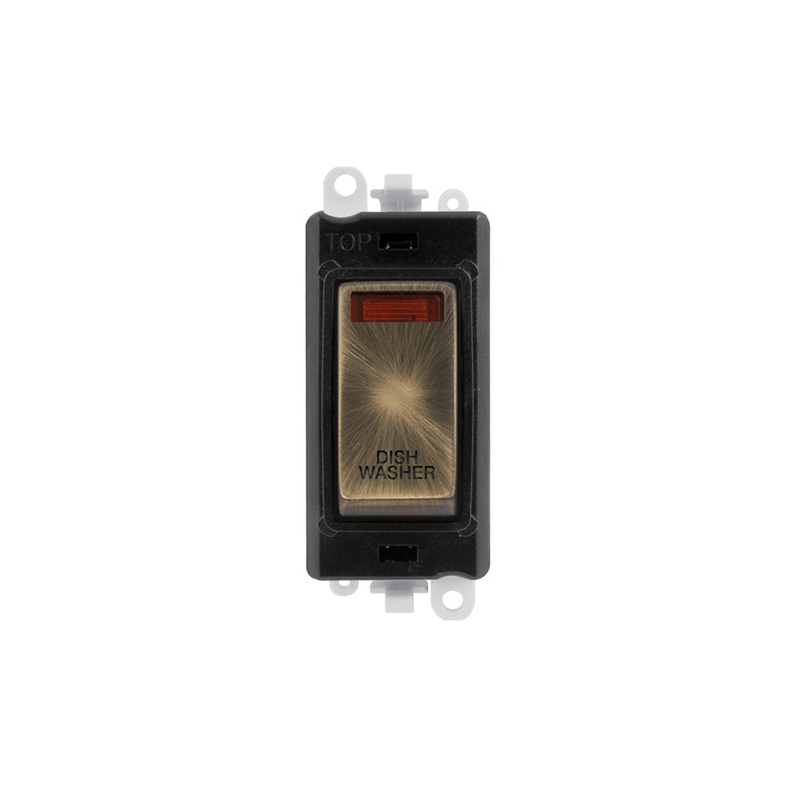 Click GridPro 20AX Antique Brass DP Switch Module with Neon Dishwasher Insert Black