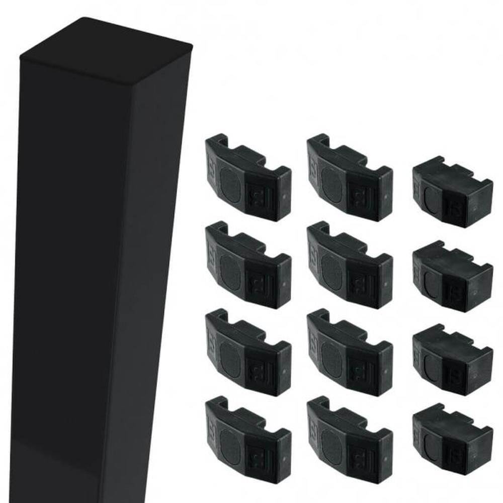 Black Corner Post For 2.0m High FenceWith Fixings (2.7m Overall Length)