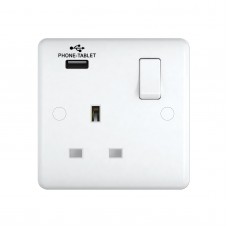 13A Switched Sockets, 1 Gang, with USB outlet, wall fitting ST2310