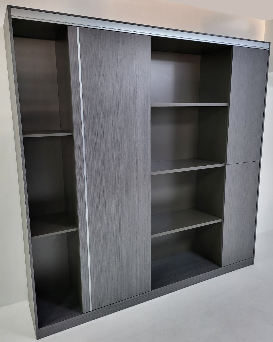 Large Grey Oak Fixed Shelf Bookcase with Metallic Trim - 2000mm - WKO-S0120 UK