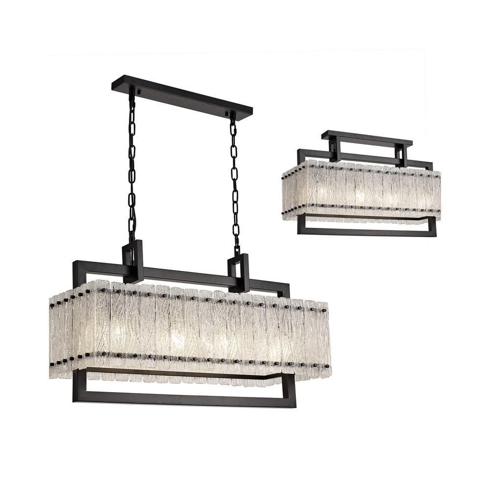 Luxuria Nebula Medium Linear Pendant 8 Light E27 Matt Black/Crystal Sand Glass