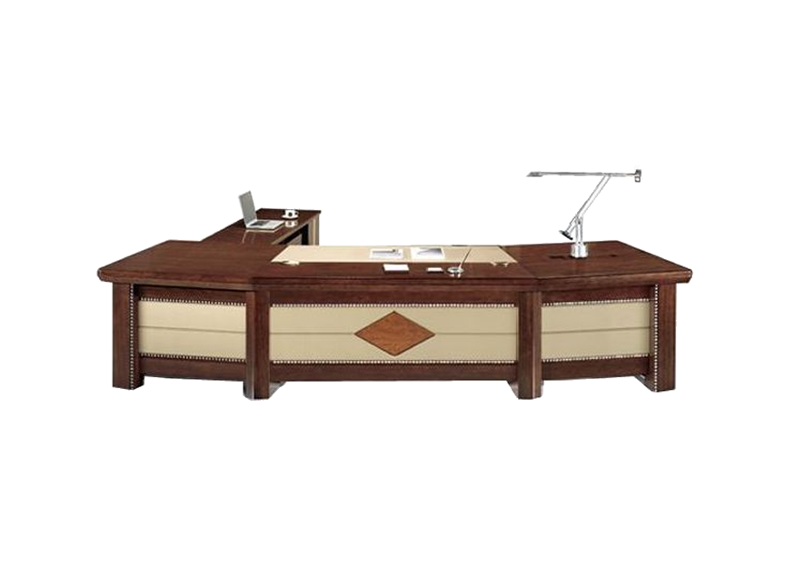 Large Curved High Quality Executive Office Desk with Cream Leather Paneling - With Pedestal and Return - 2800mm / 3000mm / 3200mm / 3400mm - UTB323 Near Me