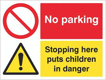 No parking Stopping here puts children in danger