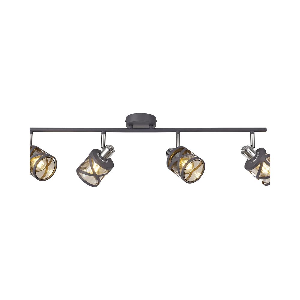 Luxuria Luminex 4 Linear Bar Light Spotlight E14 Matt Grey/Polished Chrome/Cognac