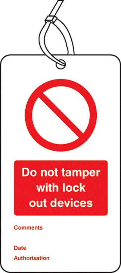 Lockout Tag - Do not tamper with lock out devices (80x150 mm Width Pk of 10