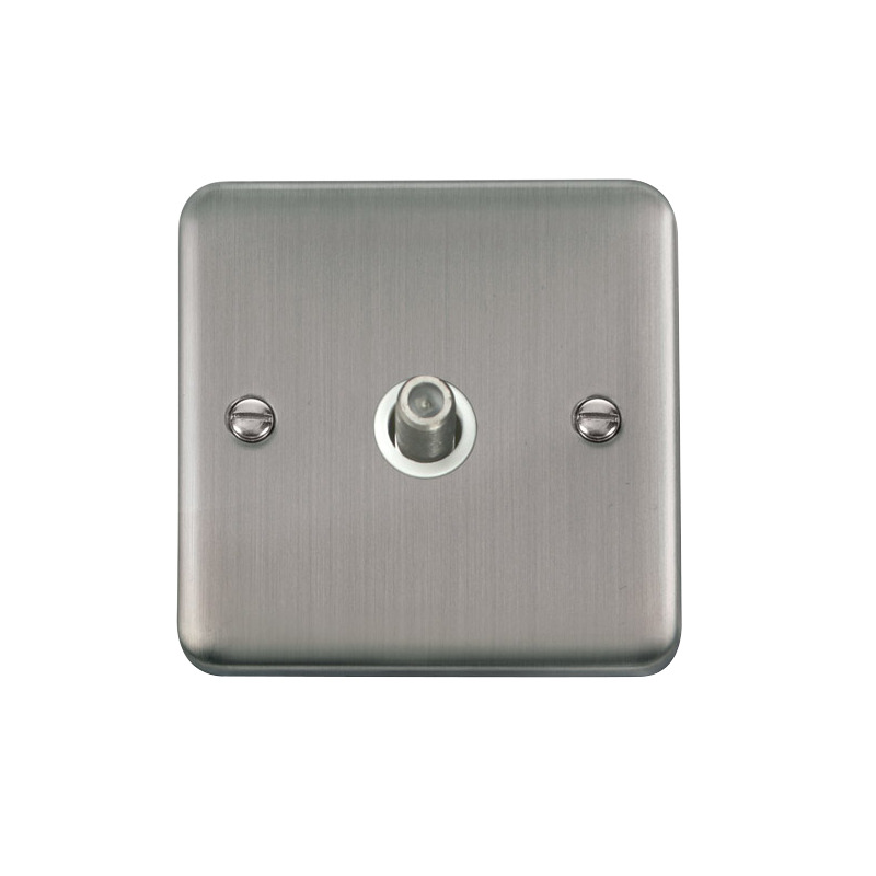 Click Deco Plus Twin Non-Isolated Single Satellite Outlet Stainless Steel White Inserts