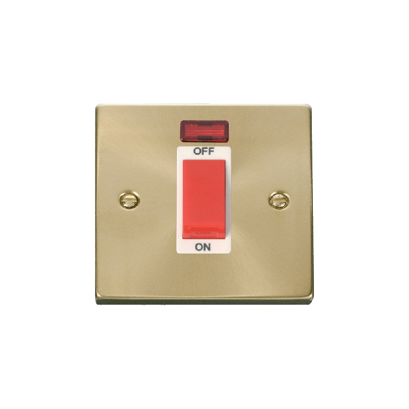 Click Deco 1 Gang 45A DP Switch with Neon Satin Brass Insert White