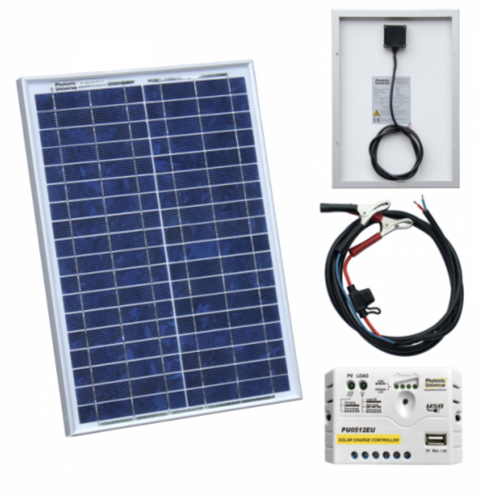 20W 12V Solar Charging Kit With 5A Solar Controller And Battery Cable With Crocodile Clips