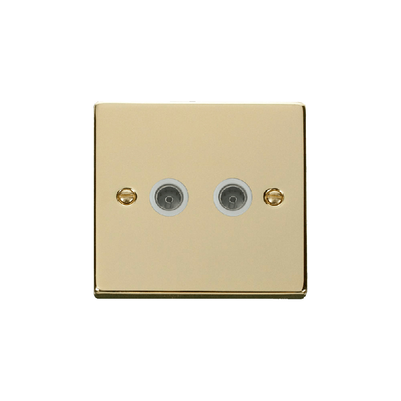 Click Deco Twin Non-Isolated Coaxial Socket Outlet Polished Brass Insert White