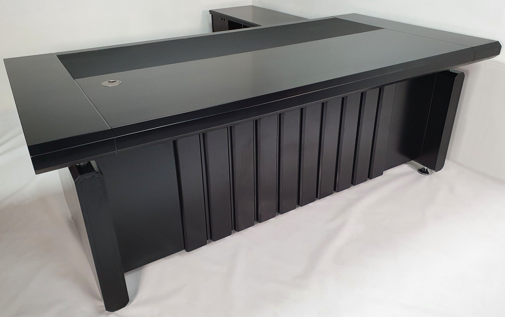 Unique Black 1800mm Executive Office Desk with Pedestal and Return - 8801-BLK UK
