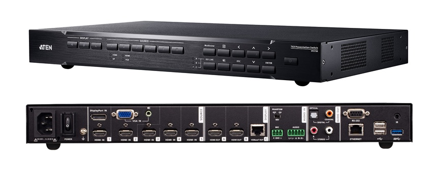 VP2730 - Aten - 7x3, Seamless Presentation Matrix with Scaler, Streaming, Audio Mixer & HDBaseT (AV Presentation Switch) *NEW*