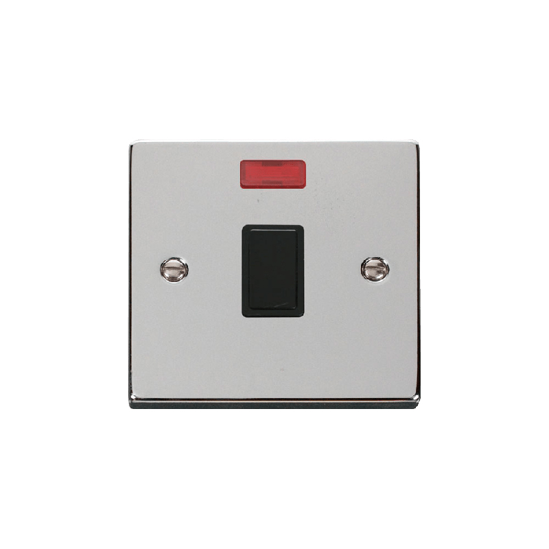 Click Deco 20A 1 Gang DP Switch with Neon Polished Chrome Insert Black