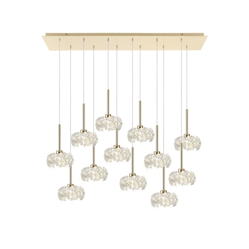 Luxuria Paramount 12 Light G9 2m Linear Pendant With French Gold And Crystal Shade