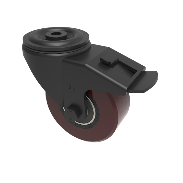 Polyurethane Cast Iron Bolthole Swivel Castor Brake 125mm 300kg Load