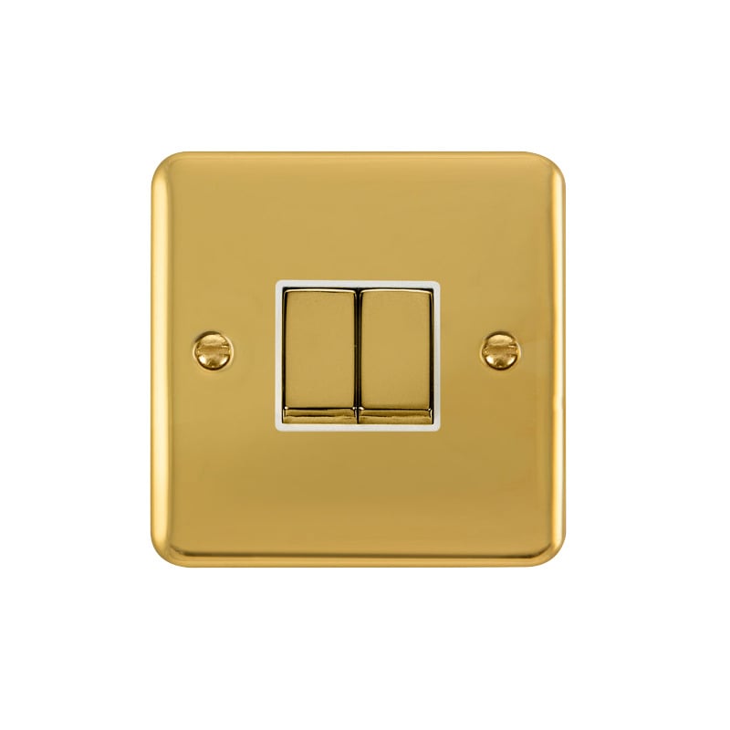 Click Deco Plus MiniGrid 2 Gang Switch Polished Brass White Inserts