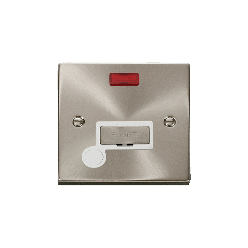 Click Deco 13A Fused 'Ingot' Connection Unit With Flex Outlet & Neon Satin Chrome Insert White