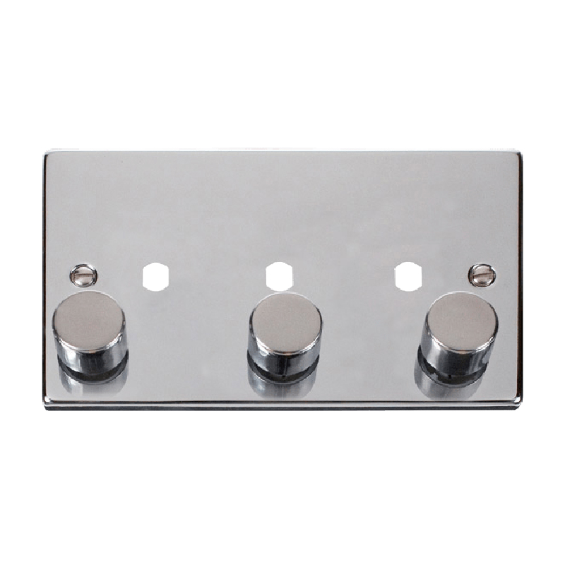 Click Deco 3 Gang Unfurnished Dimmer Plate and Knob (1200W Max) Polished Chrome