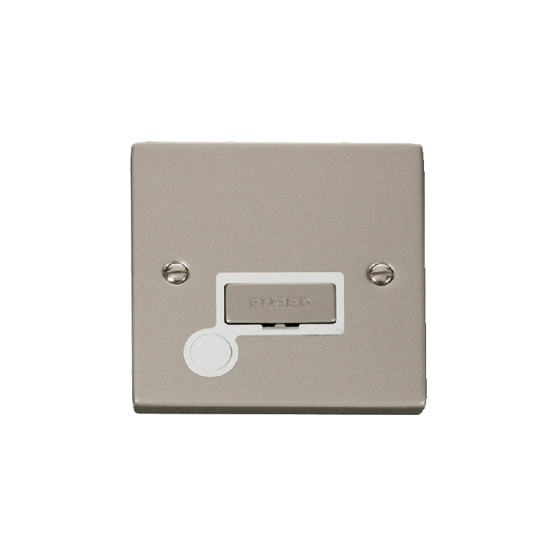 Click Deco 13A Fused 'Ingot' Connection Unit With Flex Outlet Pearl Nickel Insert White