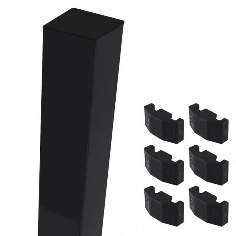 Black Mid/End Post For 2.0m High FenceWith Fixings (2.7m Overall Length)