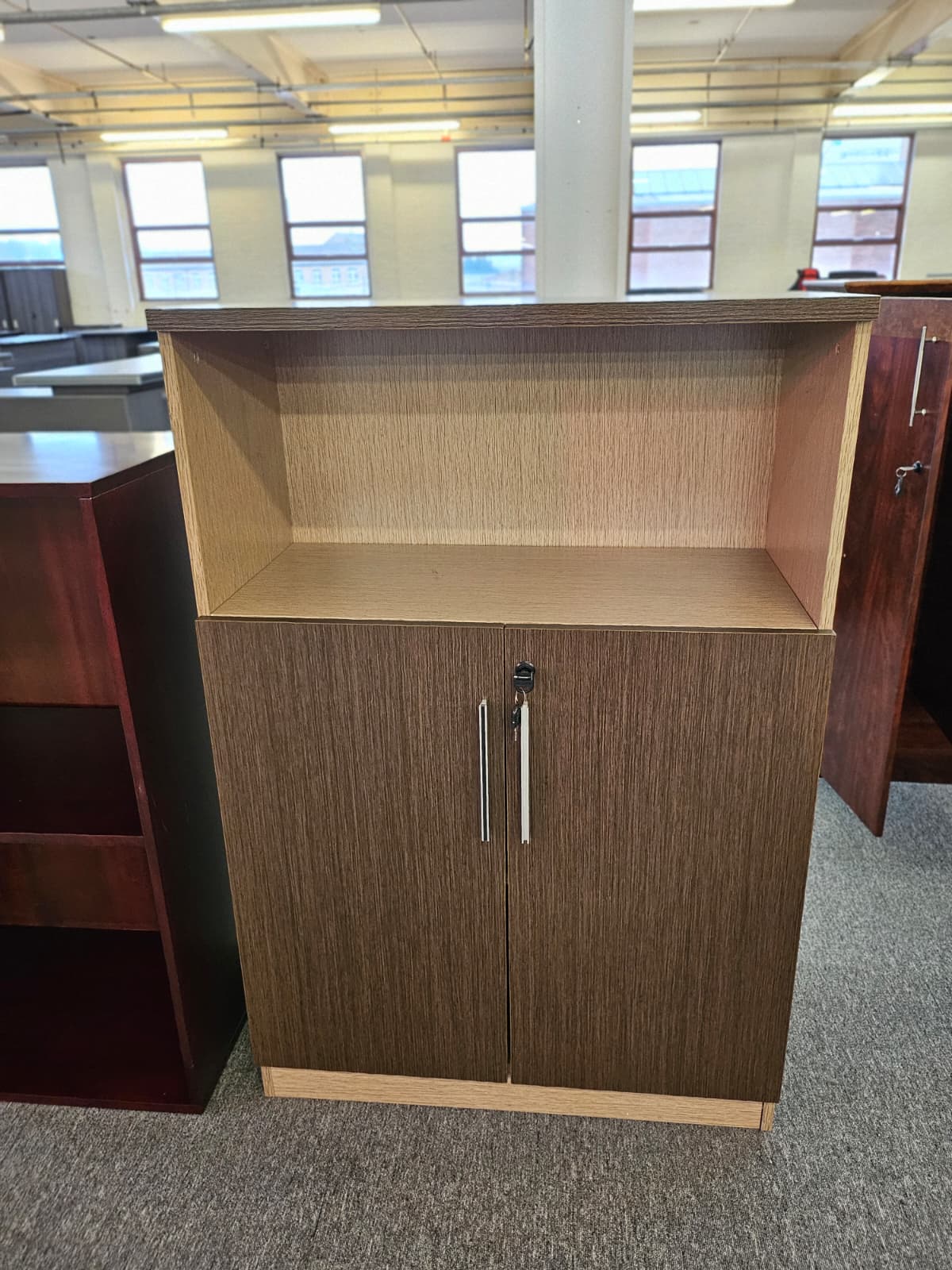 Suppliers Of EX SHOWROOM - Coffee Oak Storage Cabinet with Lockable Doors - COF-CUPBOARD UK